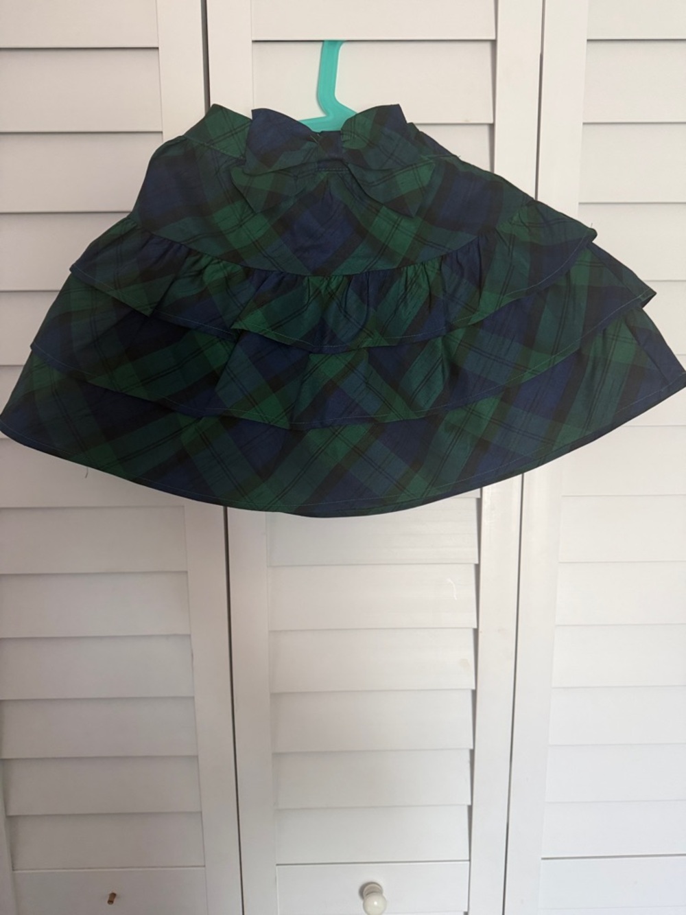 Gymboree Green & Navy Plaid Tiered Skirt with Bow